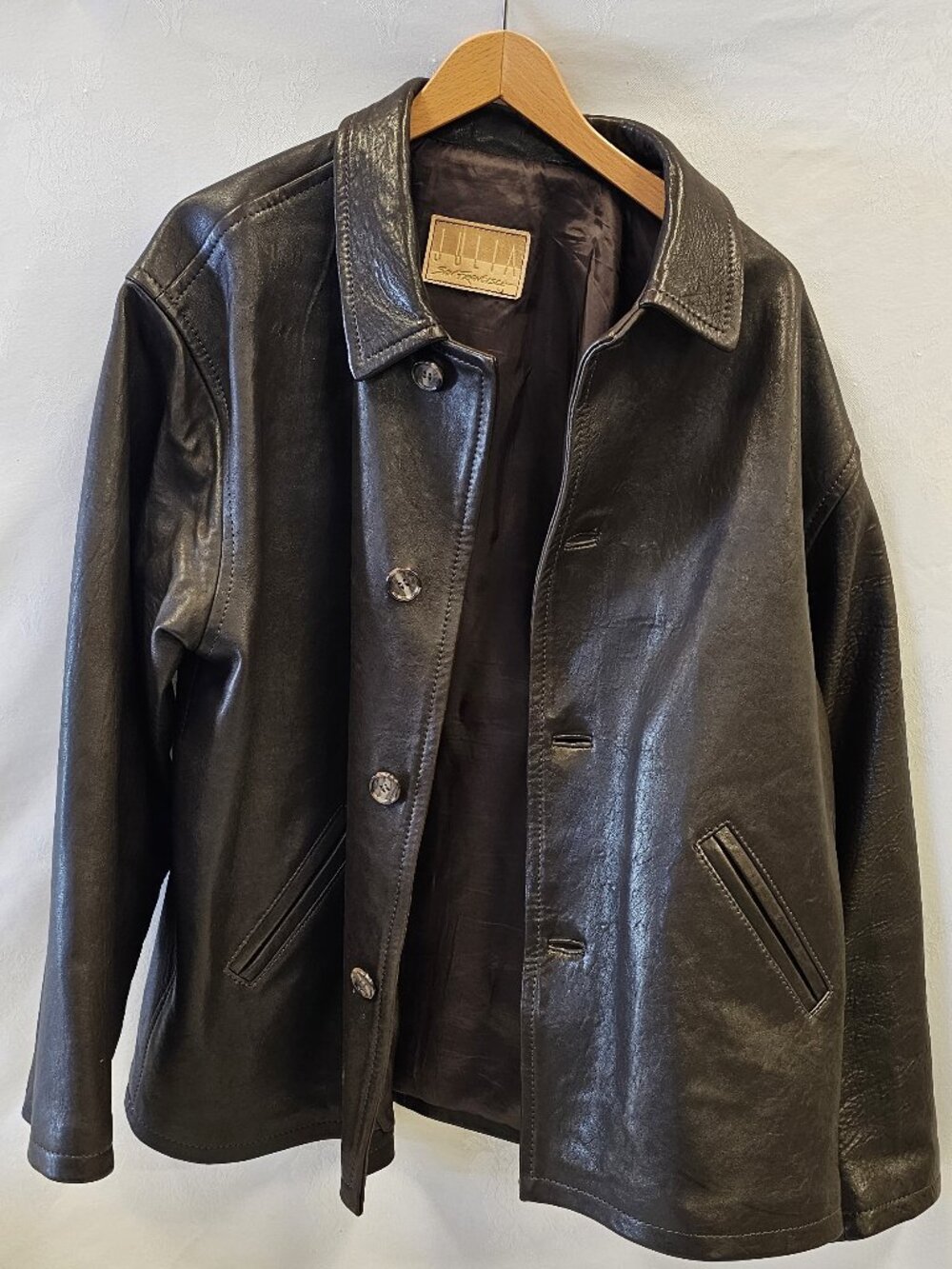 Julia San Francisco Brown Leather Custom Coat Jacket – Size XL – Made in USA